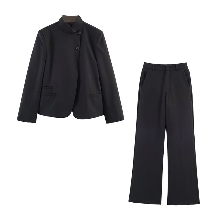 Damen Weite Tailored-Hose mit hoher Taille, Bügelfalte und Eingrifftaschen Drune