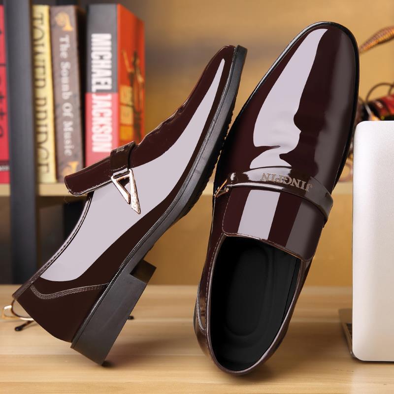 Herren Lackoptik-Loafer mit dekorativer Metall-Zierschnalle und schlanker Eleganz Drune