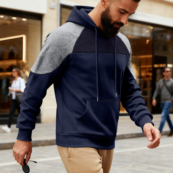 Herren Kapuzenpullover mit texturierter Schulterpasse, Kängurutasche und Raglanärmeln Drune
