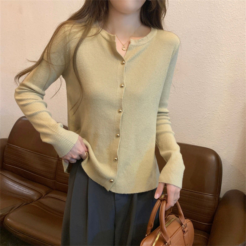Damen Eleganter Strickcardigan mit Knopfdetails und feiner Rippstruktur Drune