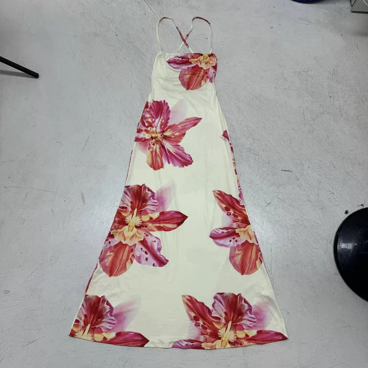 Damen Maxi Kleid mit floralem Design und Spaghettiträgern Drune