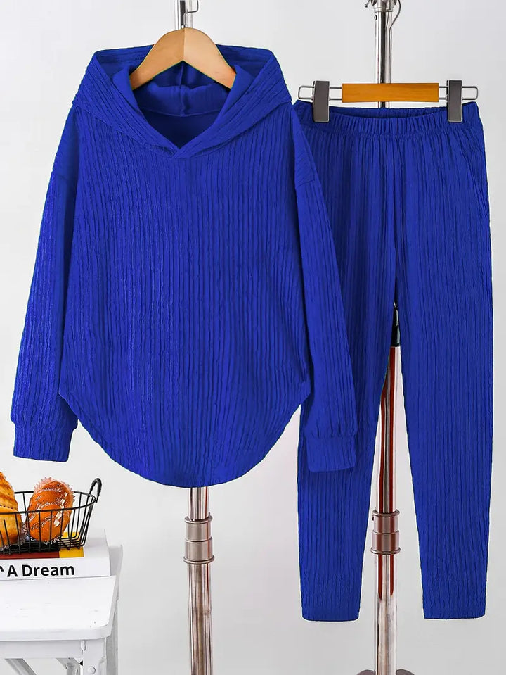 Damen lässiger Sweat-Pulli und -Hose Set mit strukturiertem Design Drune