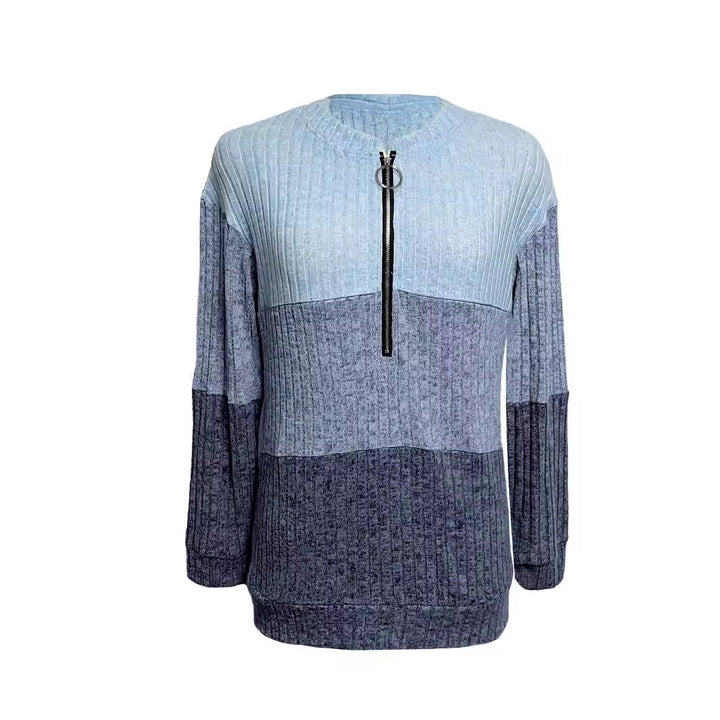 Damen nan gerippter Longpullover mit Ringreißverschluss und Colorblock-Struktur Drune