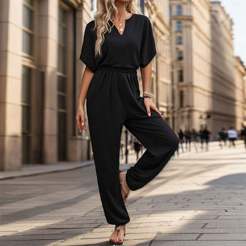 Damen lässiger Jumpsuit mit eleganter Drapierung und Taillierung Drune