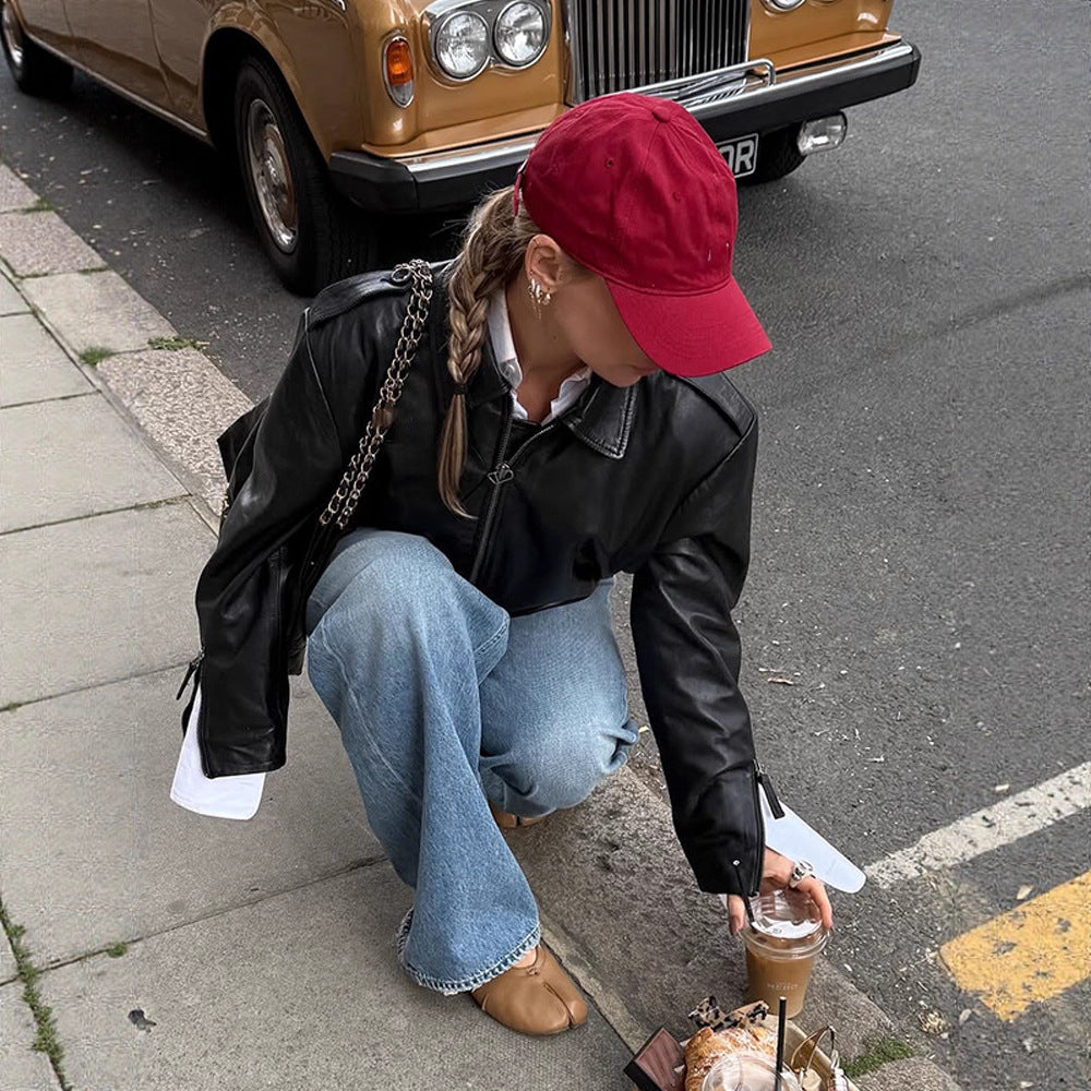 Damen Kurzblouson im Layering-Look aus Lederimitat mit überlangem Hemdärmel-Detail Drune
