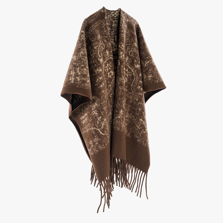 Damen Fransen-Cape im Kuschel-Wollmix mit strukturierter Vintage-Optik Drune