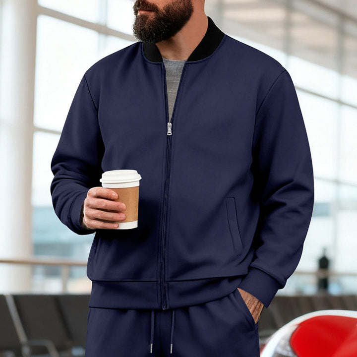 Herren nan urbane Sweat-Trackjacke mit Stehkragen verdecktem Reißverschluss elastischen Rippbündchen und Eingrifftaschen Drune
