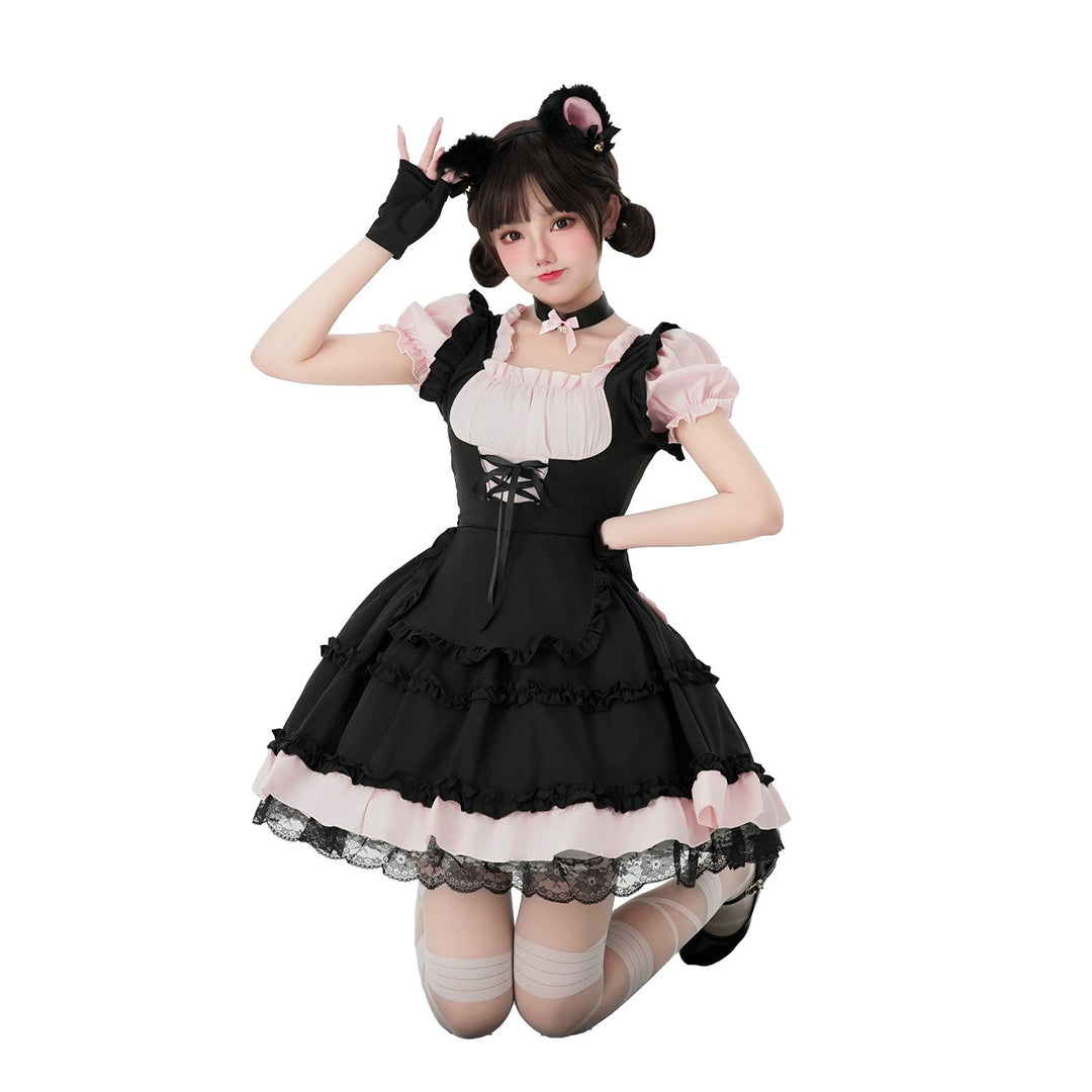 Damen verspieltes Katzenkostümkleid mit Rüschendetails und Zubehör Drune
