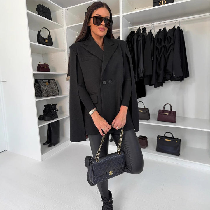 Damen modischer Cape-Blazer mit doppelter Knopfleiste Drune