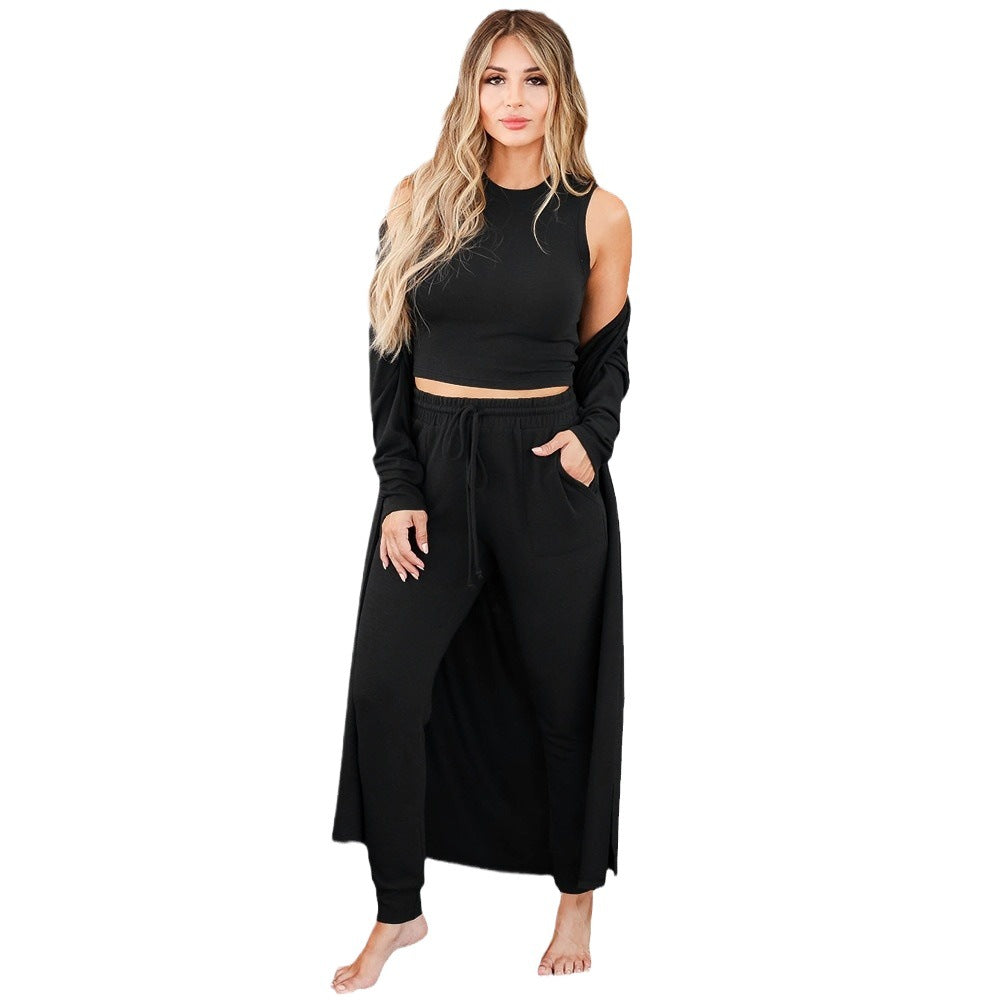 Damen Kombi-Anzug mit langem Cardigan und Crop-Top Drune