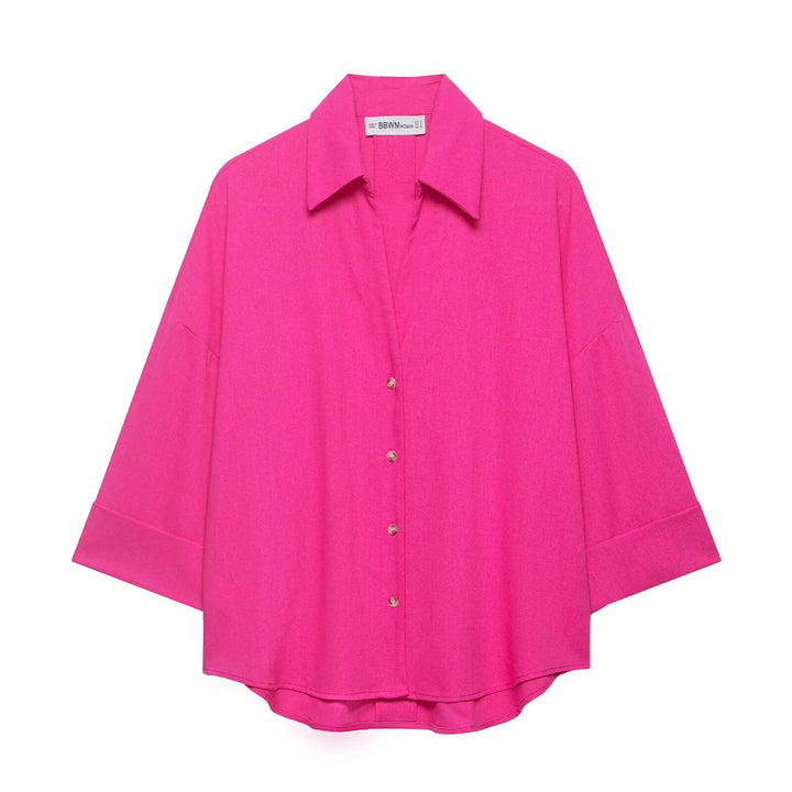 Damen Oversized-Hemdbluse mit kastiger Silhouette, weiten Kimonoärmeln und abgerundetem Saum Drune