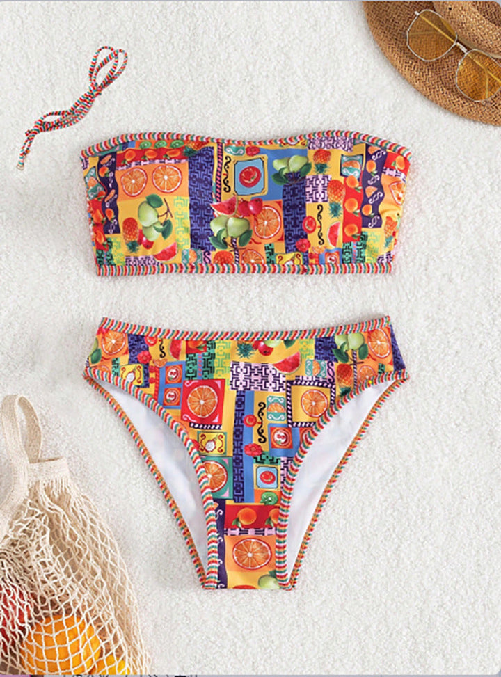 Damen Bandeau-Bikini mit fröhlichem Fruchtmuster Drune