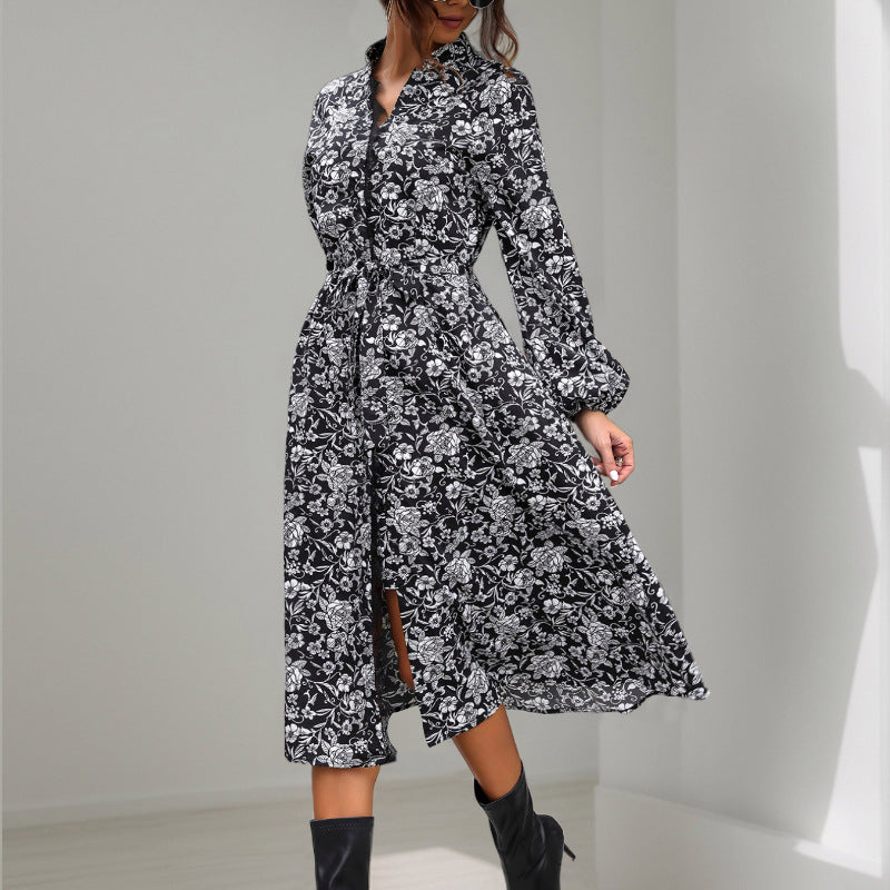 Damen Langes Hemdblusenkleid mit floralem Muster Drune