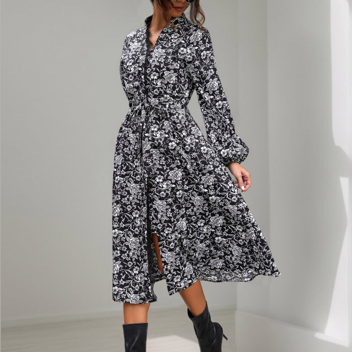 Damen Langes Hemdblusenkleid mit floralem Muster Drune
