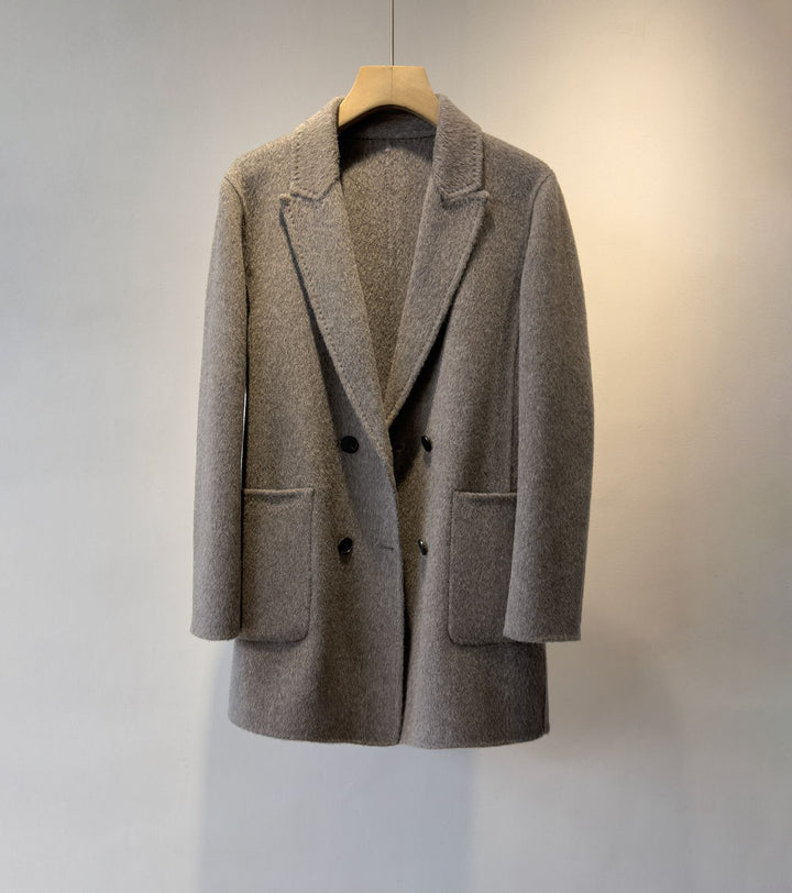 Damen Strukturierter Doppelreihiger Wollmischung Blazer Drune