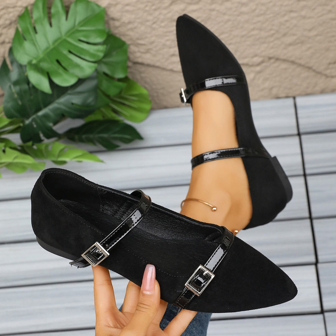 Damen nan spitze Slipper im Leopardenmuster mit doppelten Lackriemen und verstellbaren Metallschnallen Drune
