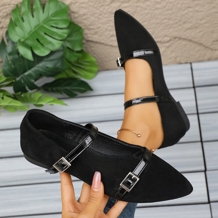 Damen nan spitze Slipper im Leopardenmuster mit doppelten Lackriemen und verstellbaren Metallschnallen Drune
