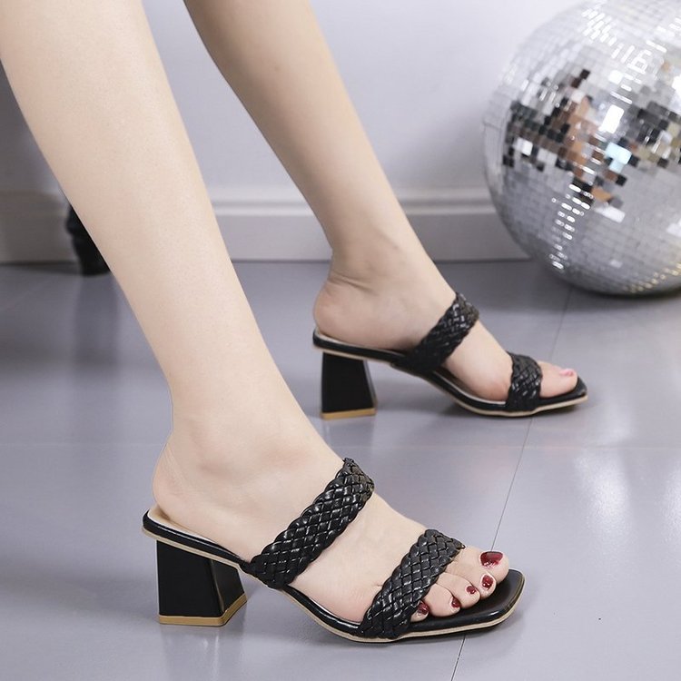 Damen Sandaletten mit geflochtenen Riemen und elegantem Blockabsatz Drune