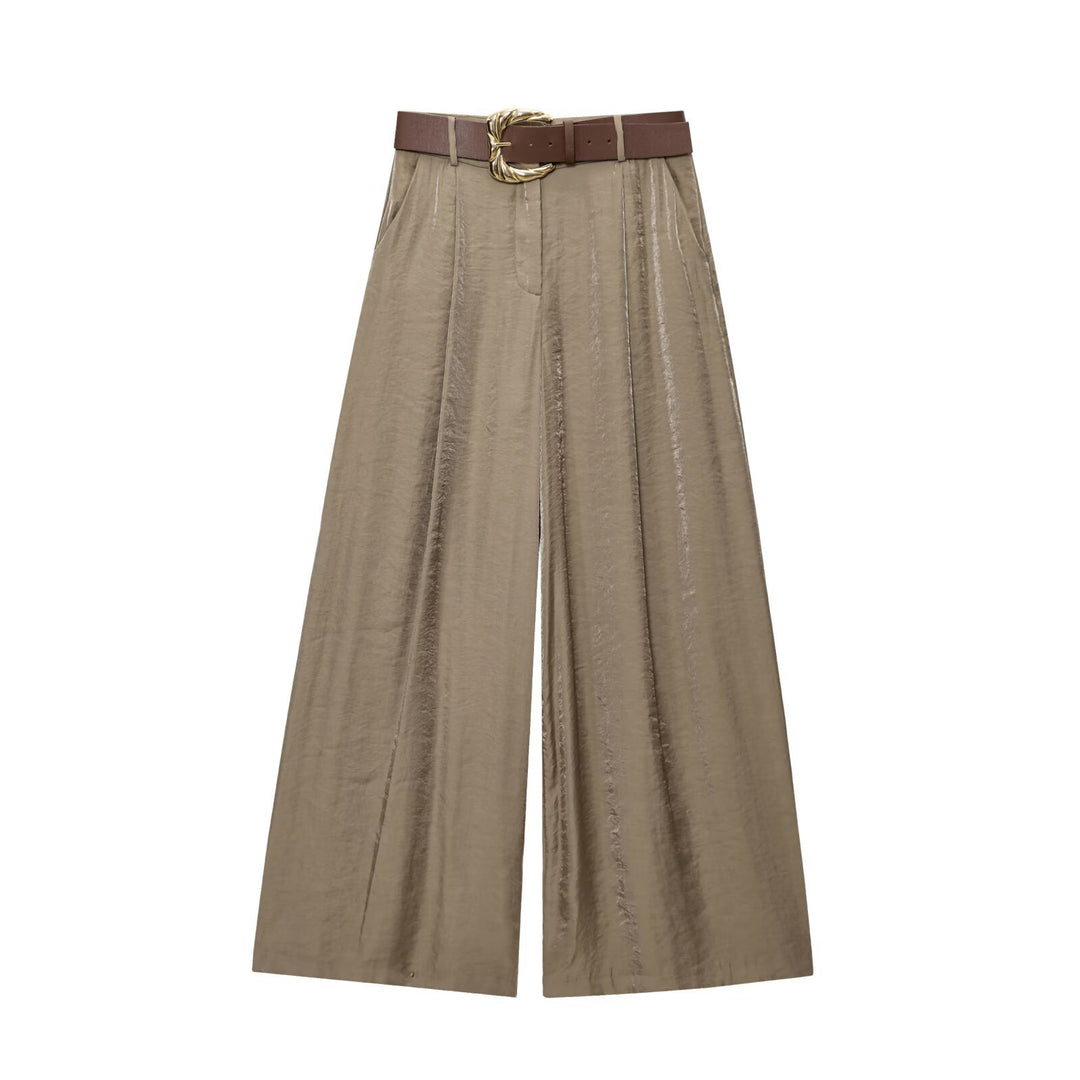 Damen High‑Waist Palazzo‑Hose mit Leoparden‑Print, weitem Bein und Ziergürtel Drune