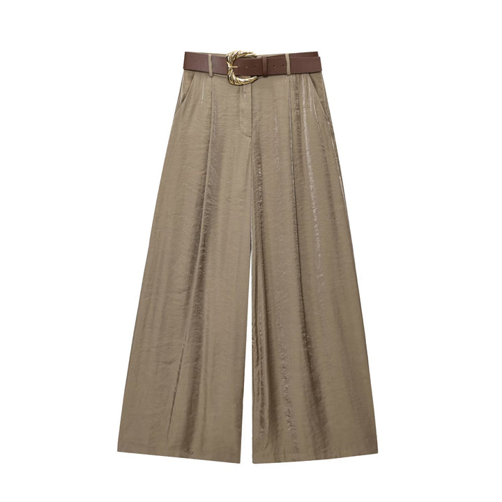 Damen High‑Waist Palazzo‑Hose mit Leoparden‑Print, weitem Bein und Ziergürtel Drune