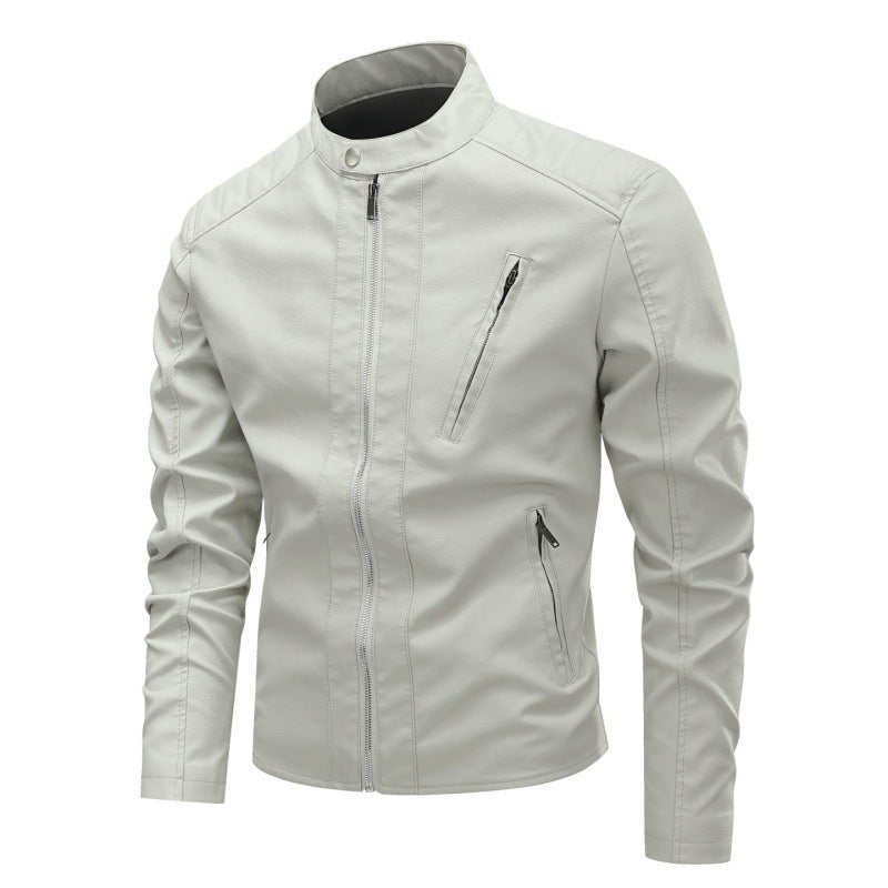 Herren Modische Kunstlederjacke mit Stehkragen und hochwertigen Reißverschlüssen Drune