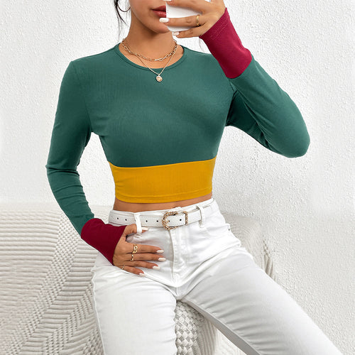 Damen Crop-Top mit Farbblock und Langarmdesign Drune
