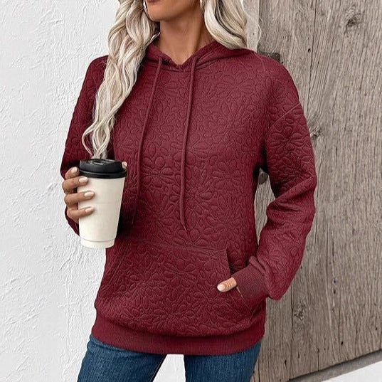 Damen Gestepptes Kapuzen-Sweatshirt mit floralem Steppmuster und Kängurutasche Drune