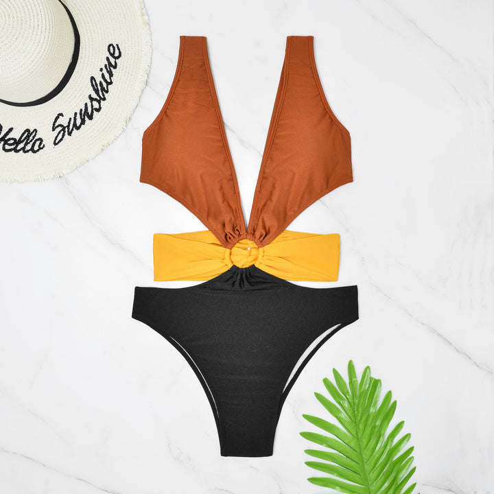 Damen Einteiliger Badeanzug mit tiefem V-Ausschnitt und raffiniertem Cut-Out Drune