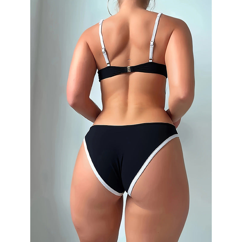 Damen Hochgeschnittener Bikini mit stilvollem Reißverschluss und breiten Trägern Drune