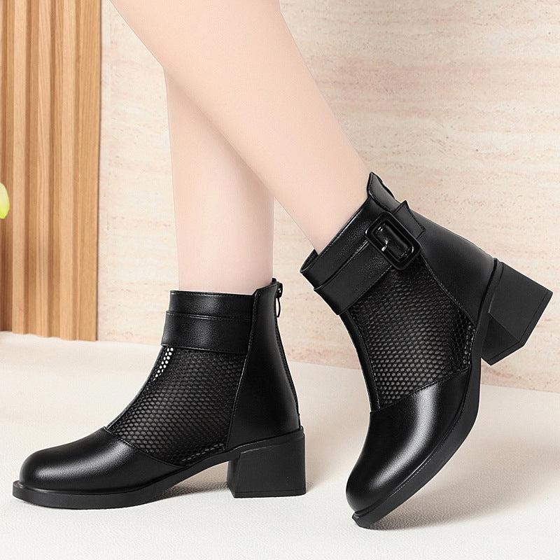 Damen Modische Ankle Boots mit luftiger Netzstruktur und eleganter Schnalle Drune