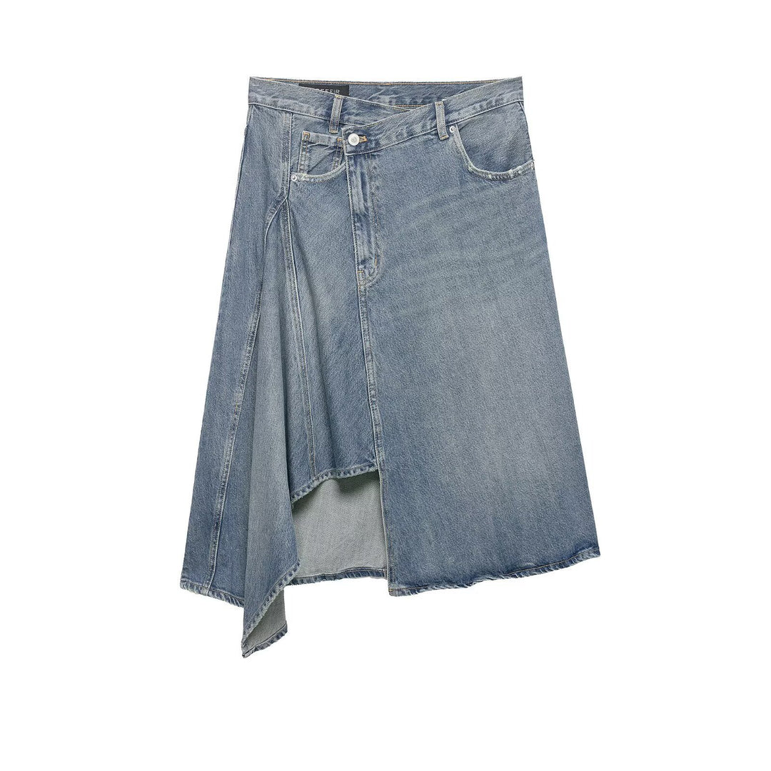 Damen Asymmetrischer Denim‑Wickelrock mit Einsätzen und Taschen Drune