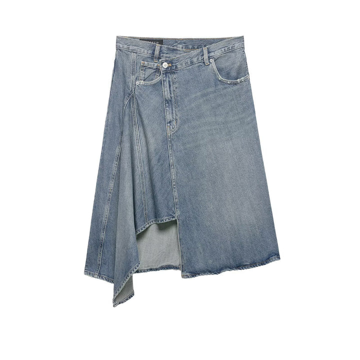 Damen Asymmetrischer Denim‑Wickelrock mit Einsätzen und Taschen Drune