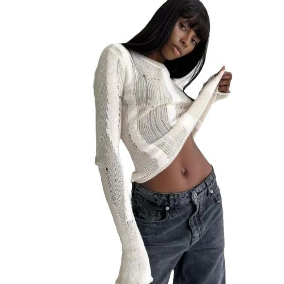 Damen modisches Strickoberteil mit elegantem Knoten und schmalen Ärmeln Drune