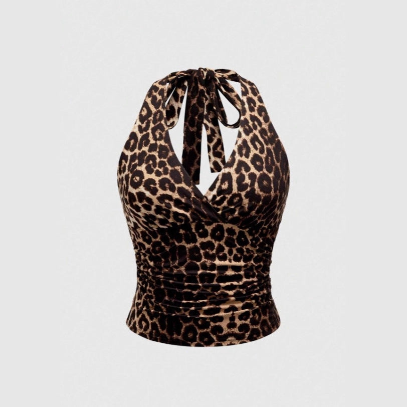 Damen Cut-Out Top mit Leo-Muster Drune