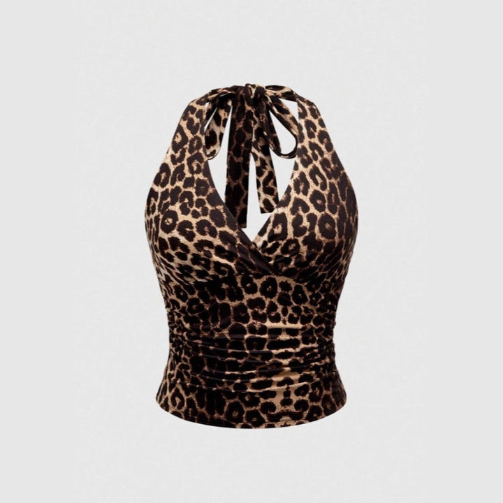 Damen Cut-Out Top mit Leo-Muster Drune