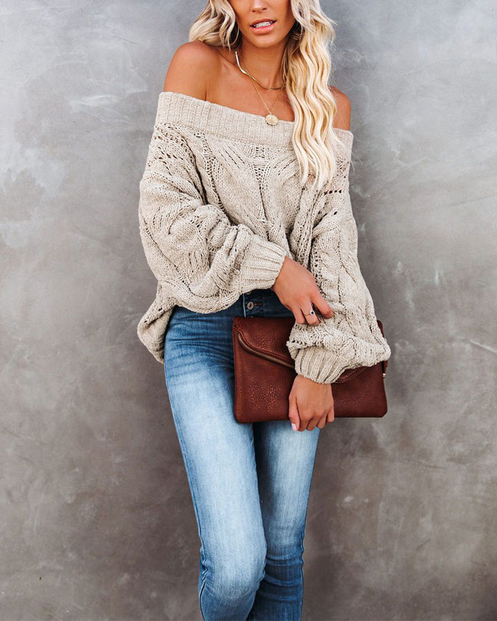 Damen Oversized Strickpullover mit weitem Ausschnitt und Rippdetails Drune