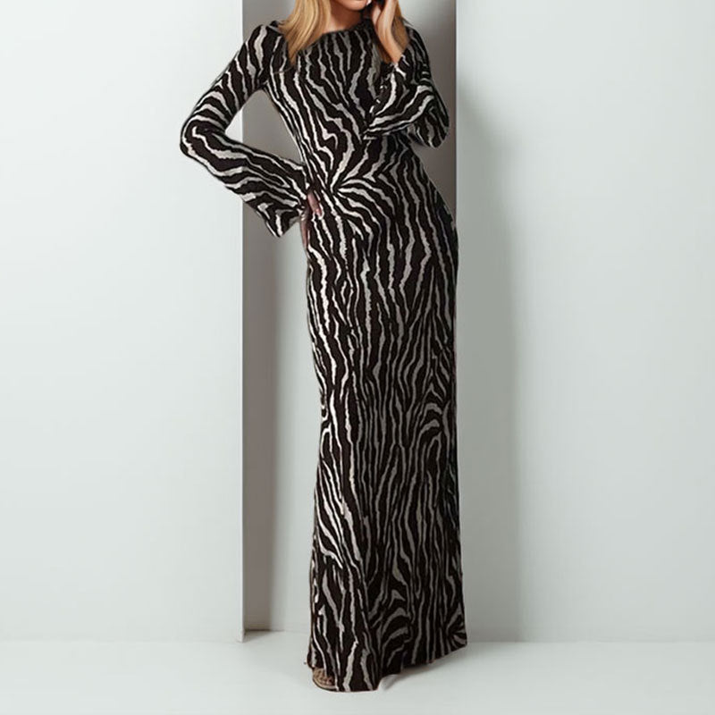 Damen Langes Maxikleid mit tierischem Muster und schimmerndem Stoff Drune