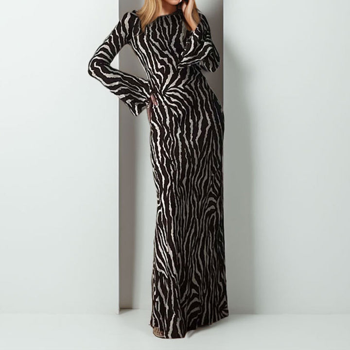 Damen Langes Maxikleid mit tierischem Muster und schimmerndem Stoff Drune