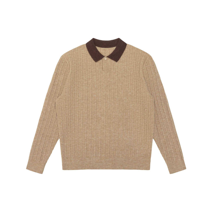 Herren Feinstrukturierter Rippstrick-Polo-Pullover mit Kontrastkragen Drune
