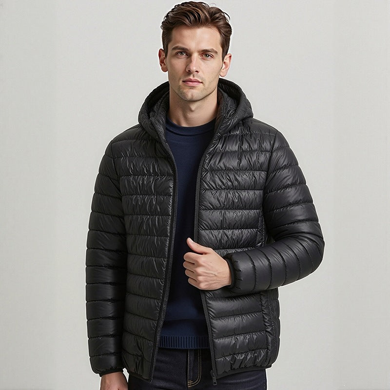 Herren Packbare Minimalistische Stepp-Kapuzenjacke mit wasserabweisender Außenlage & Thermofaser Drune