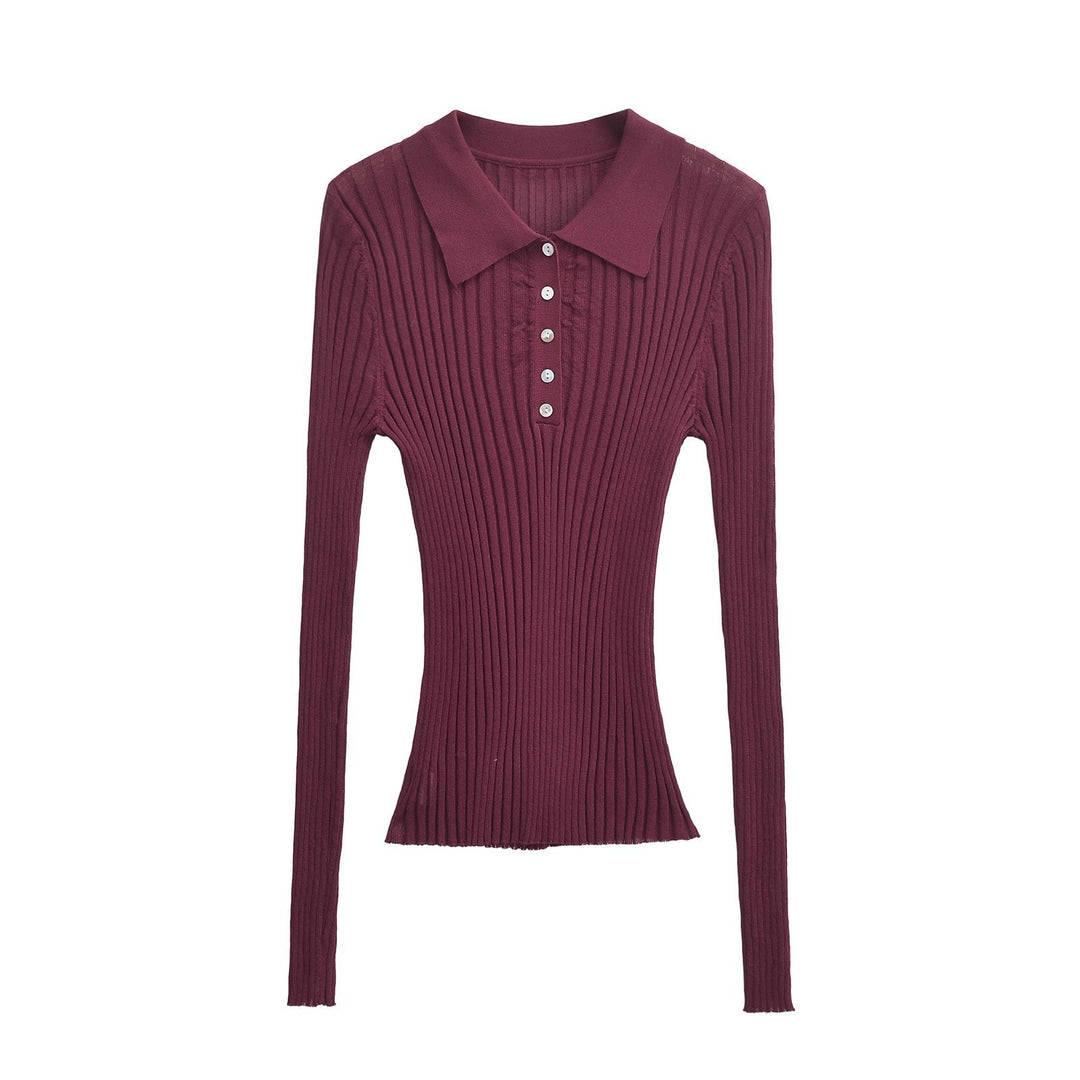 Damen Langarm Polo-Shirt mit eleganter Rippstruktur und Knopfleiste Drune
