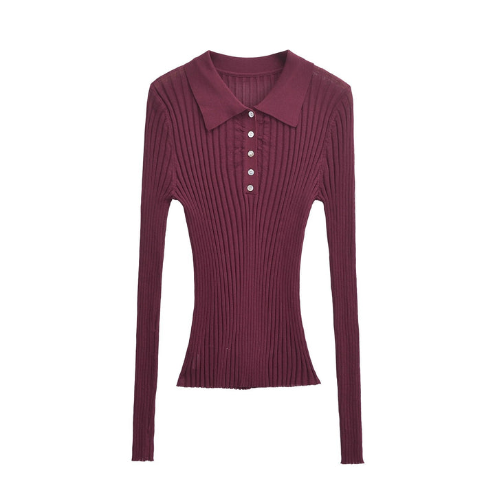 Damen Langarm Polo-Shirt mit eleganter Rippstruktur und Knopfleiste Drune