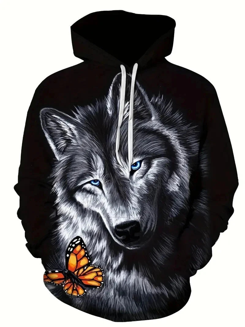 Damen Kapuzenpullover mit Wolf- und Schmetterlingsmotiv Drune