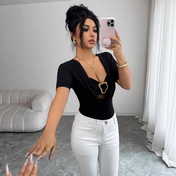 Damen nan drapiertes Cropped-Top mit herzförmiger Zierschließe und Cut-Out Drune