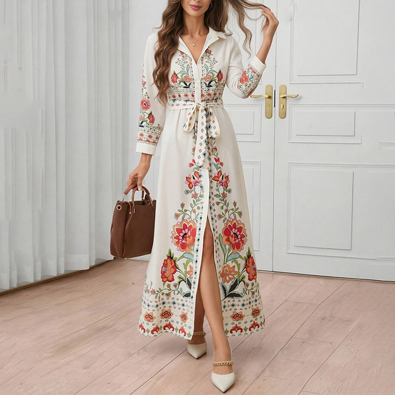 Damen Blusen-Maxikleid mit kunstvollem Stickdesign Drune