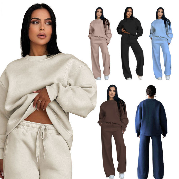 Damen nan Lounge-Set mit Oversize-Rundhalsausschnitt und hochgeschnittener Jogginghose mit weitem Bein Drune
