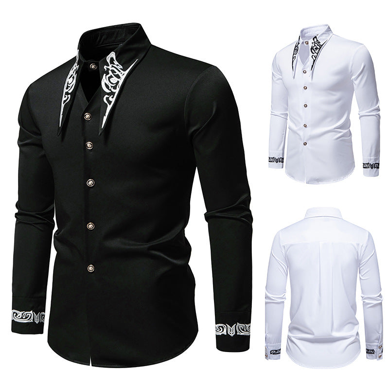 Herren Slim-Fit Business-Hemd mit Stickerei am Kragen und Manschetten Drune