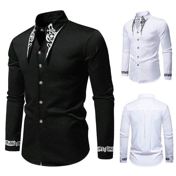 Herren Slim-Fit Business-Hemd mit Stickerei am Kragen und Manschetten Drune