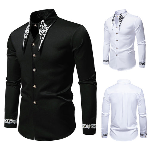 Herren Slim-Fit Business-Hemd mit Stickerei am Kragen und Manschetten Drune