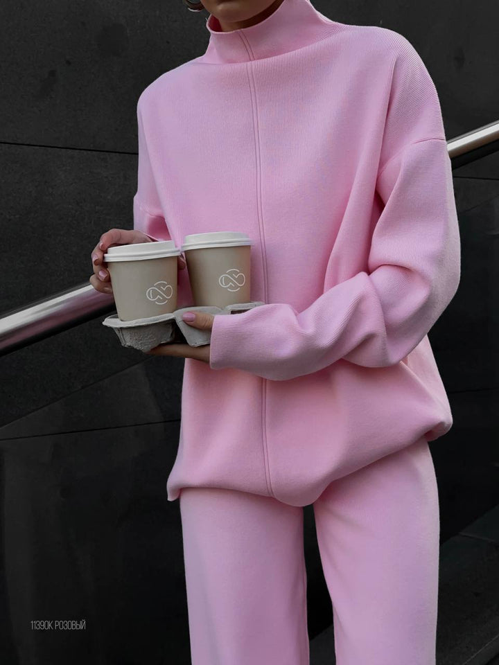Damen lässiges Strickensemble mit hohem Kragen Drune